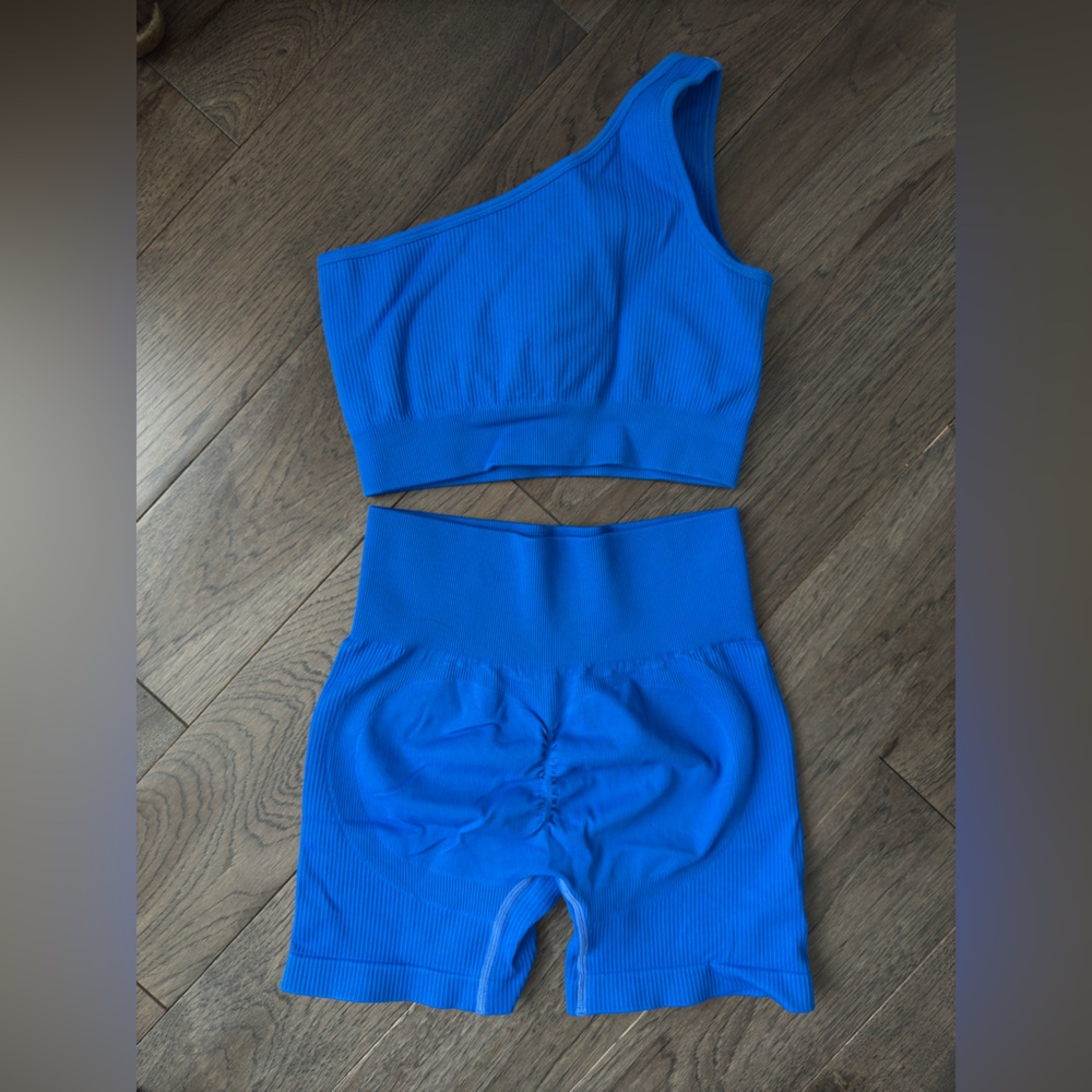 Blue One-Shoulder Ribbed Set - Picture 2 of 2